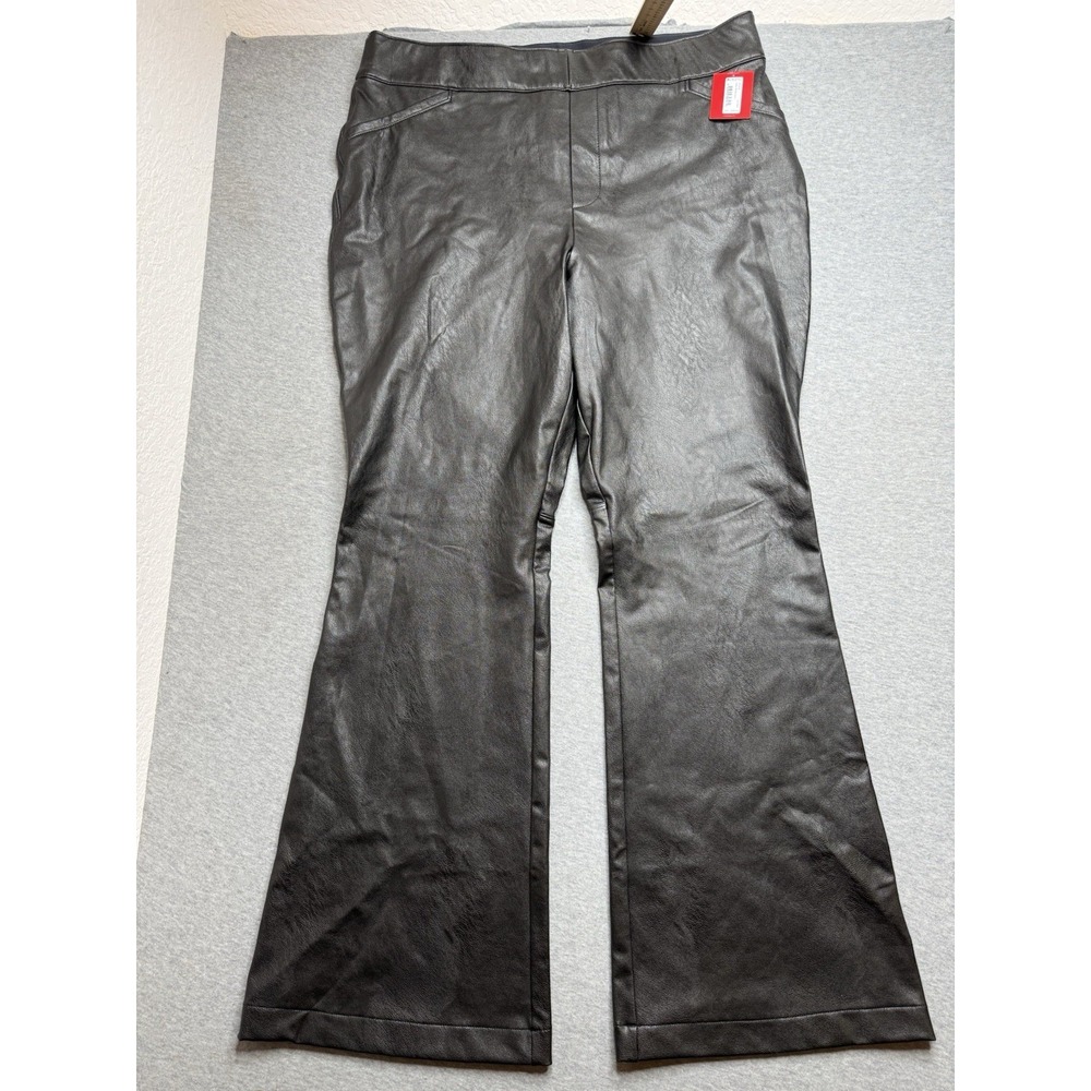 Spanx Pants Flare Wide Leg Pull On Black Leather Size 2X Style 20320q